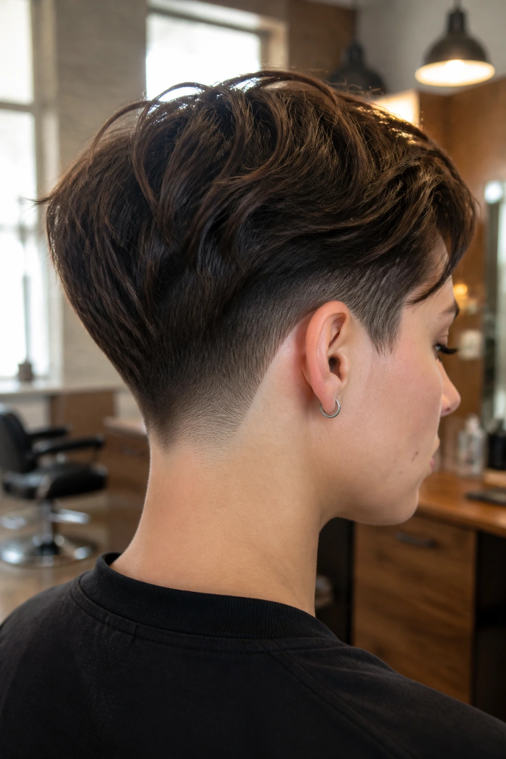Close-up of a real person with a sharp nape line and subtle fade for maintenance between appointments