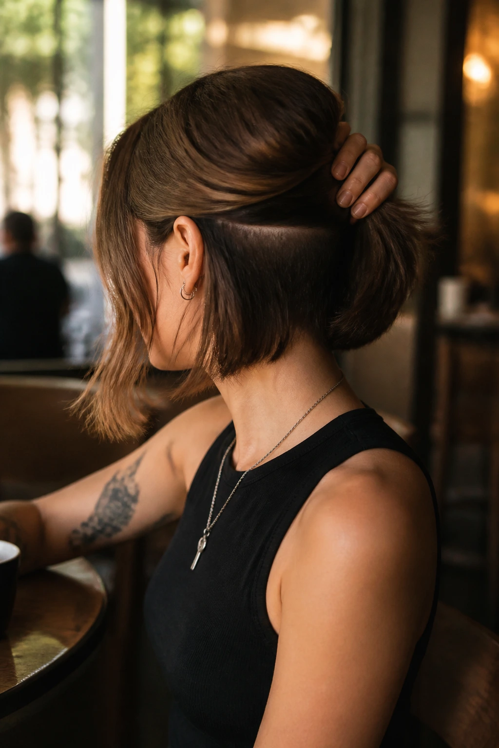 Three-quarter portrait of a real person with hidden undercut lob