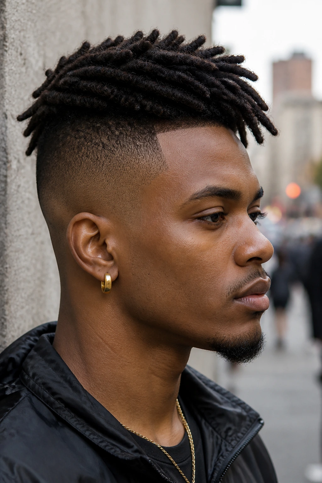 Man with undercut locs showing contrast between top and shaved sides