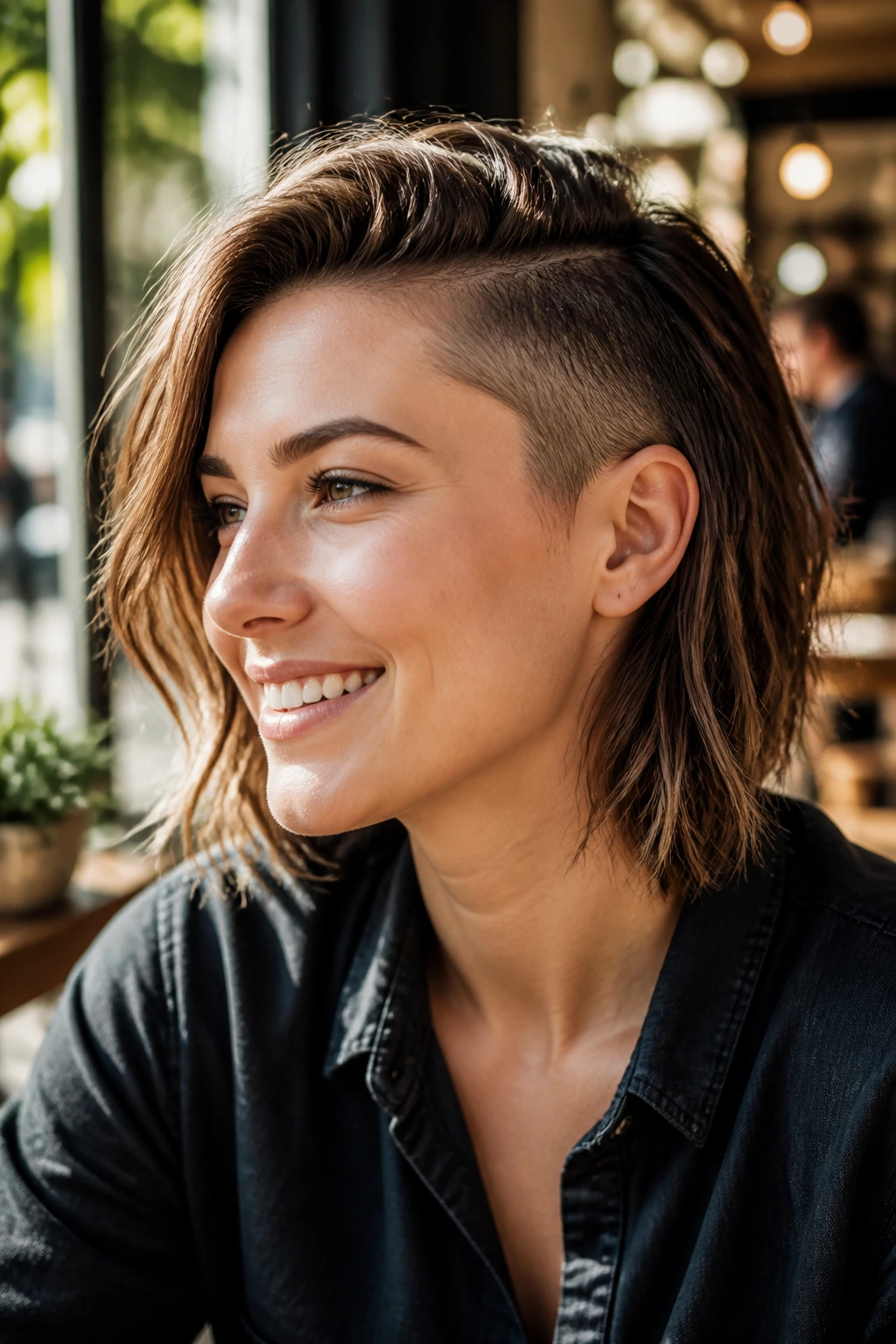 Real person with medium-length hair and subtle undercut.