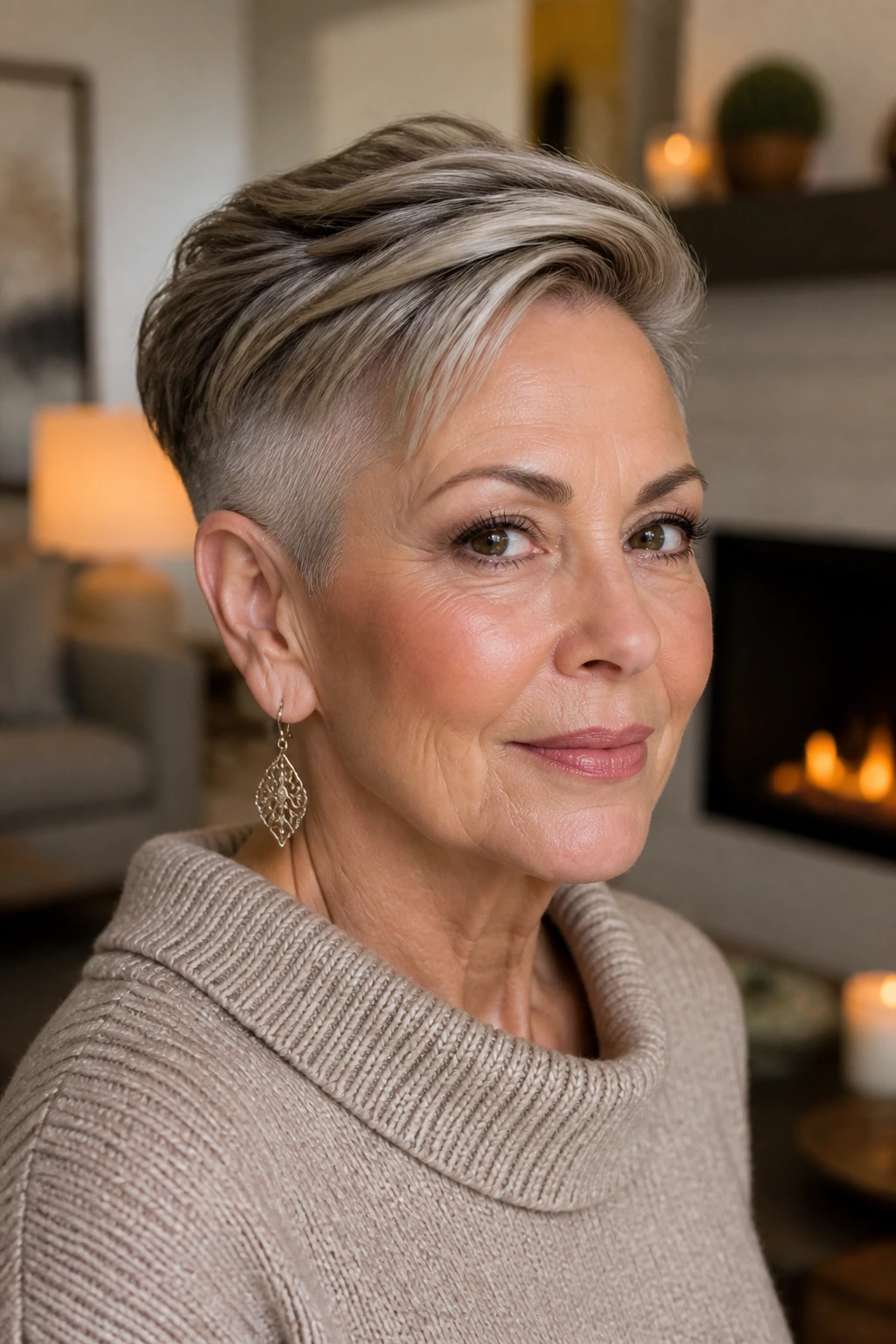 Real woman with undercut pixie showing shaved side