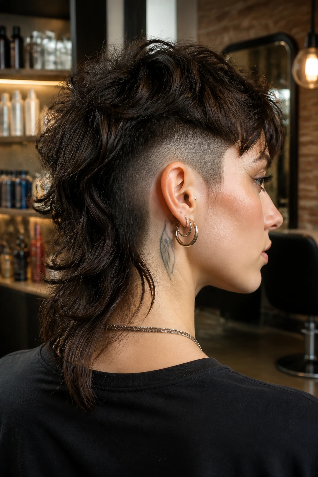Real person with undercut shag mullet showing shaved underlayer