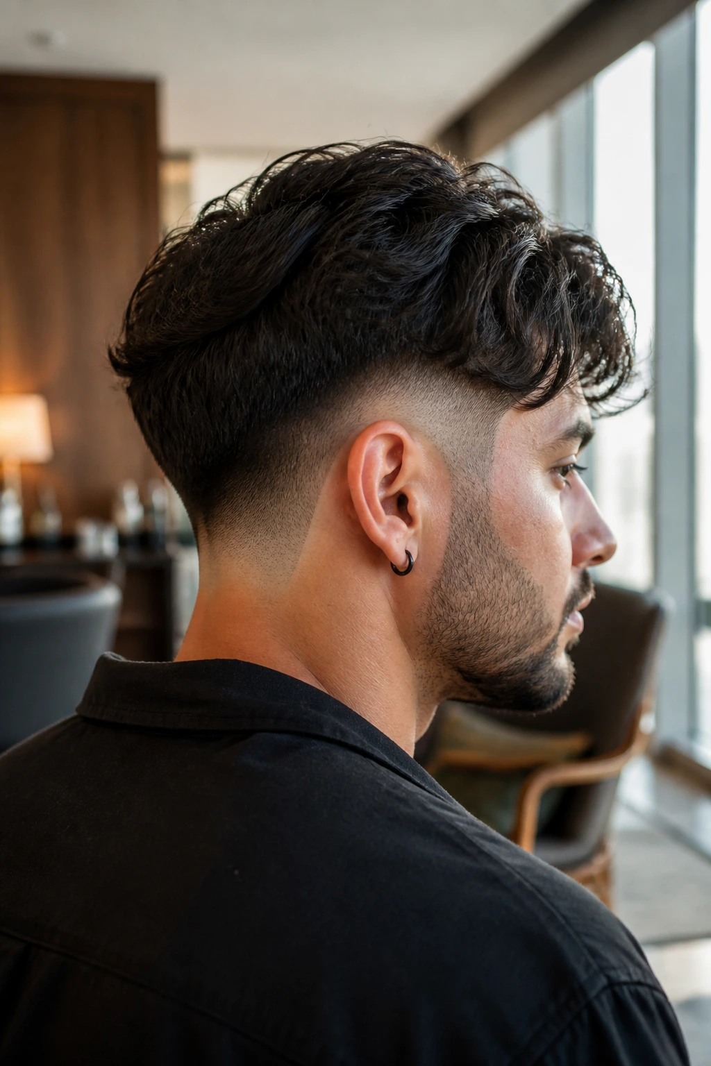 Real man with high-contrast undercut variation shown in natural light