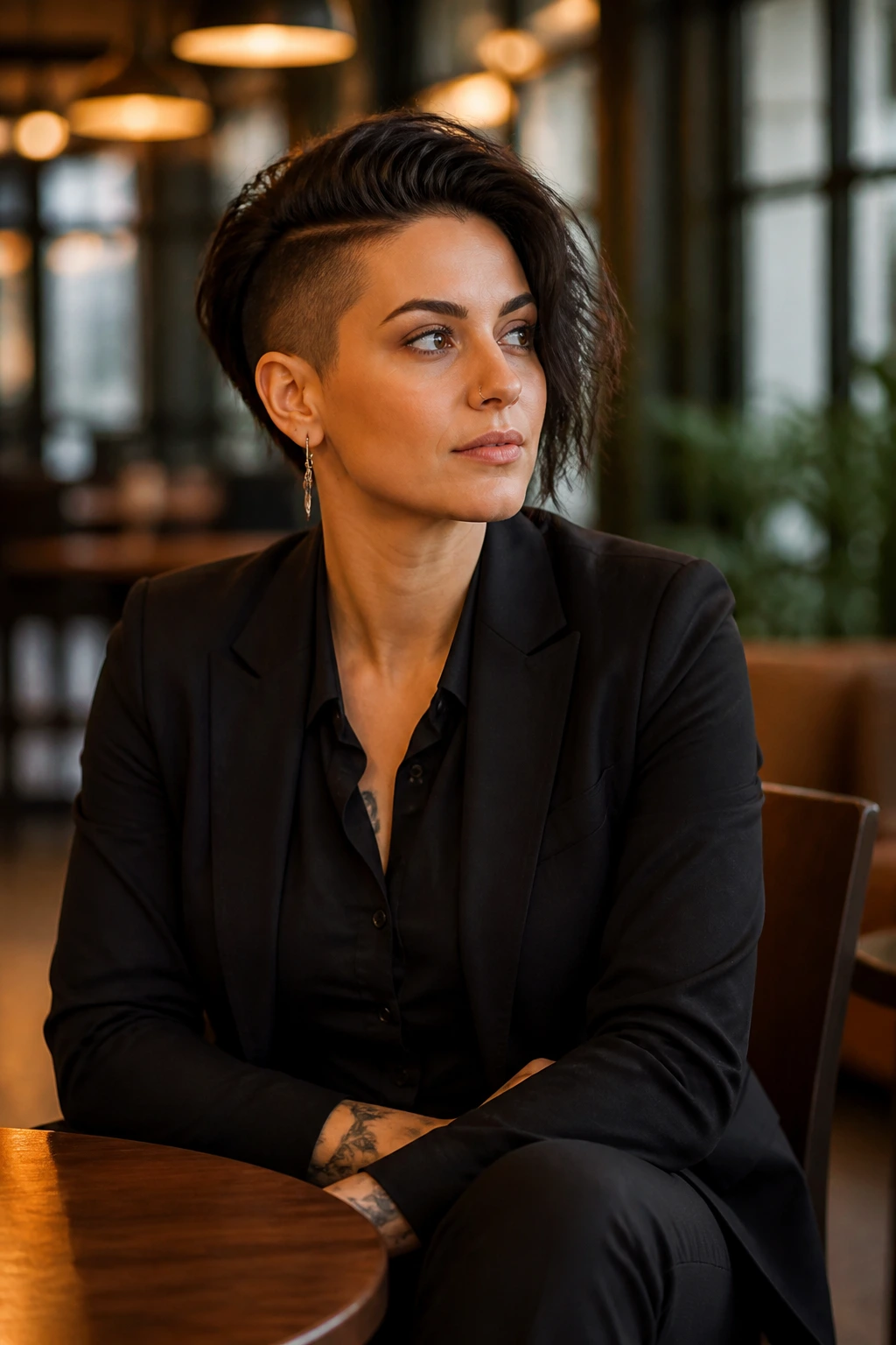 Portrait of a person with versatile undercut suitable for desk to night out