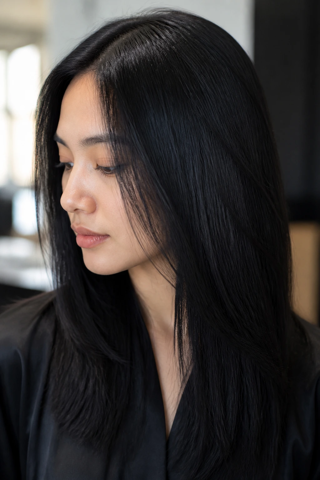 Portrait of a person with black hair showing undertone choices under natural light