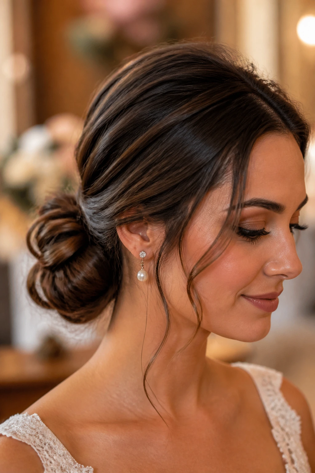 Bride with undone bun and clean edges