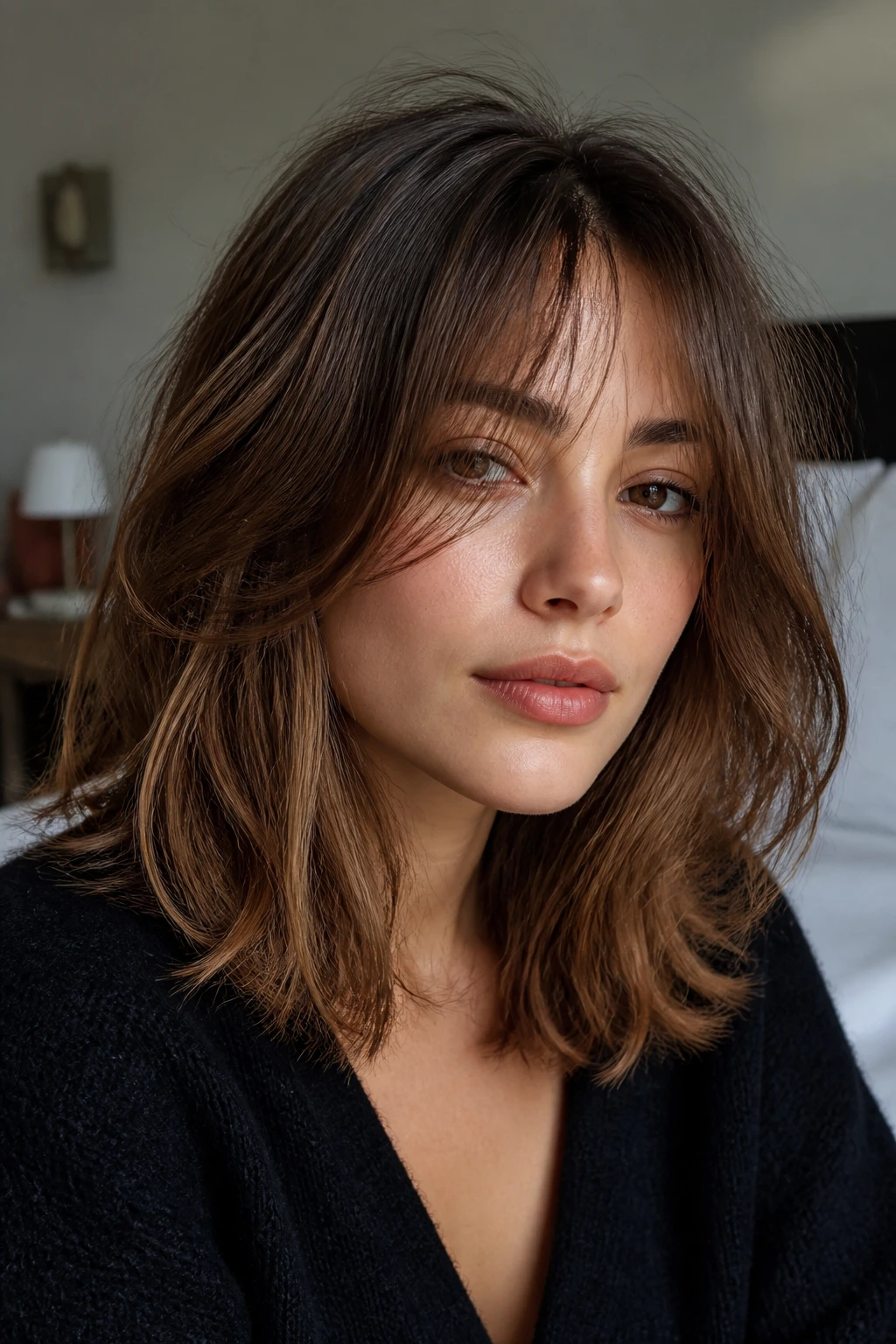 Real woman with an undone French-girl blowout and airy crown.