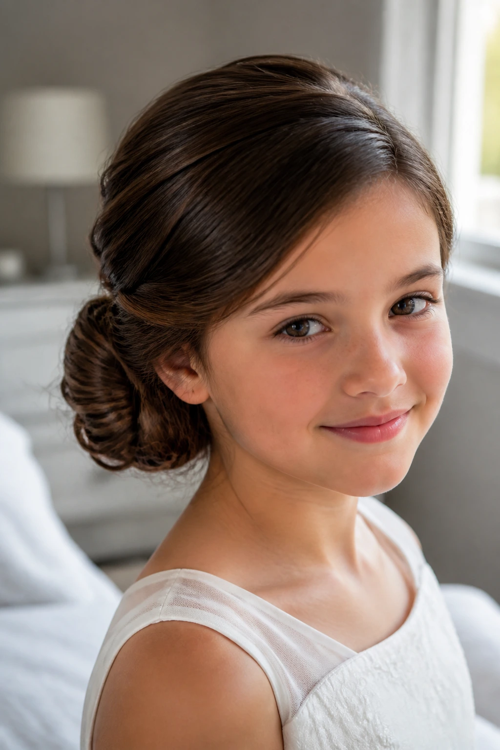 Child with low side bun hairstyle for thick hair