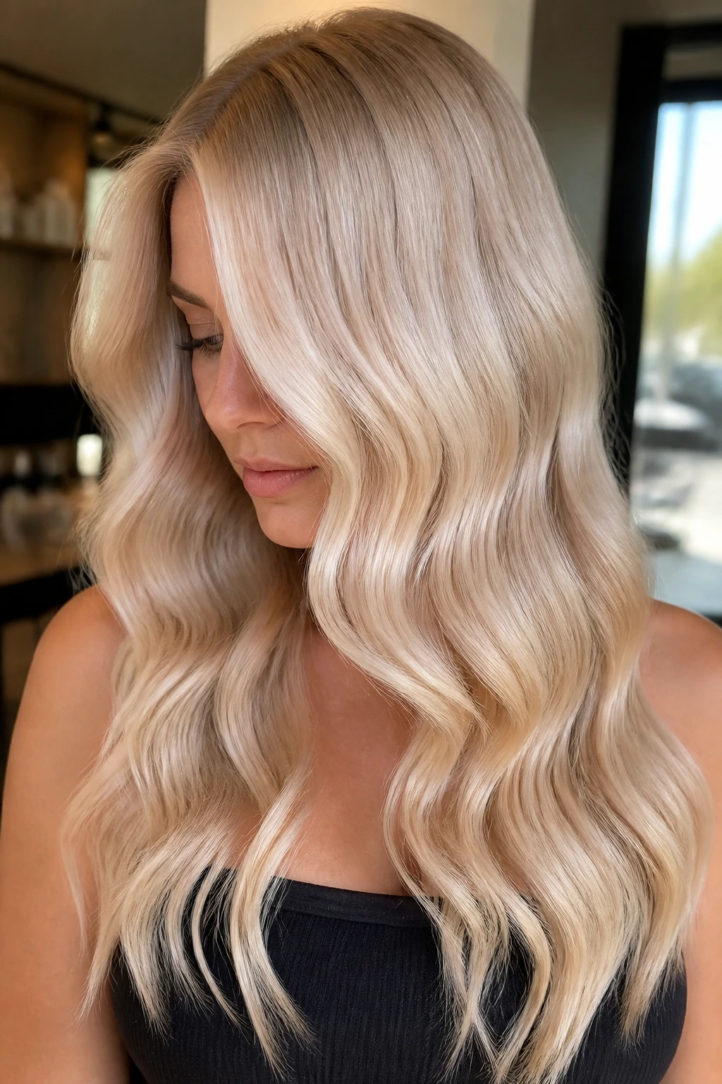 Vanilla blonde with satiny waves on real person