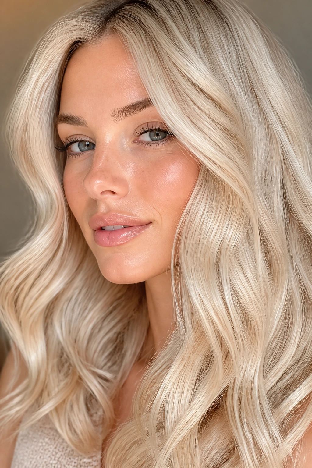 Portrait of a woman with vanilla cream blonde hair in soft light
