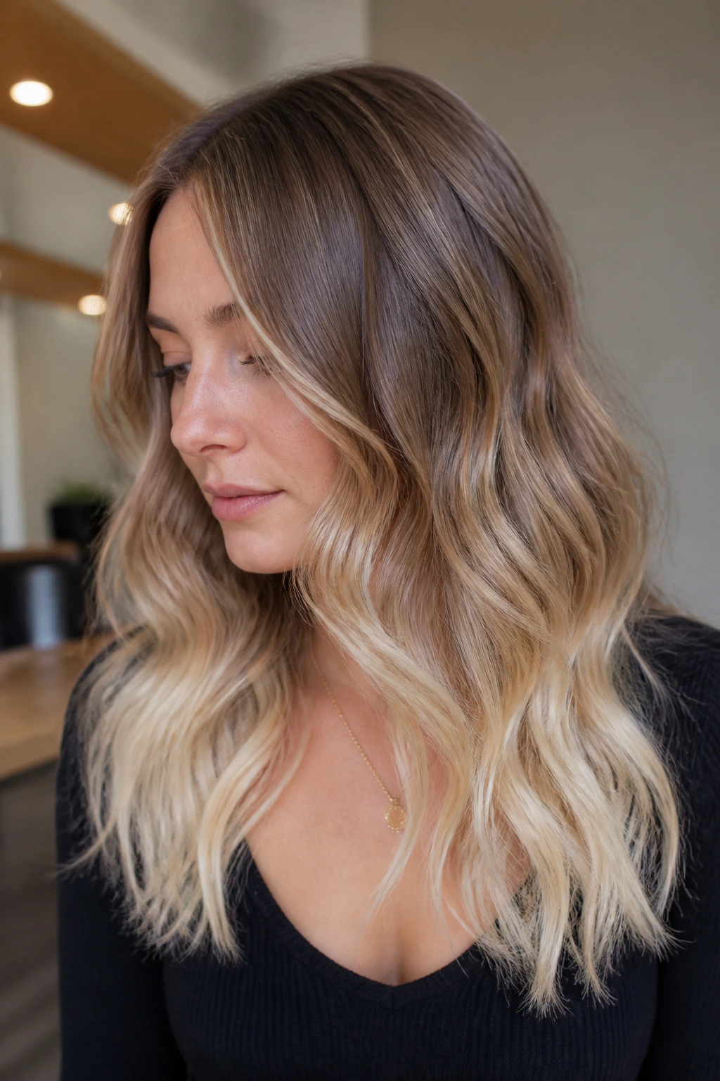 Close-up of vanilla cream colored hair ends on a real person