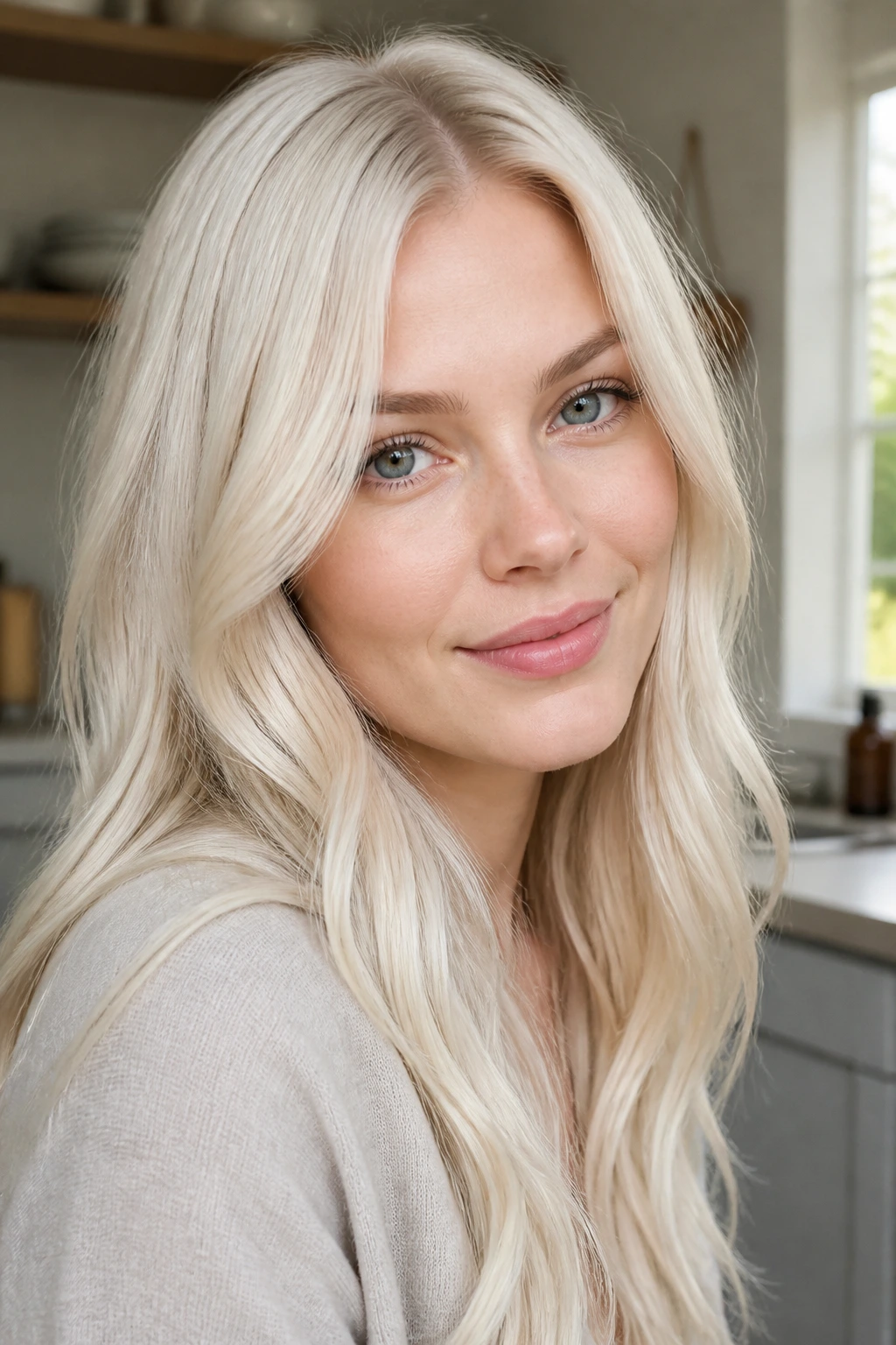 Pale-skinned woman with vanilla ice blonde hair