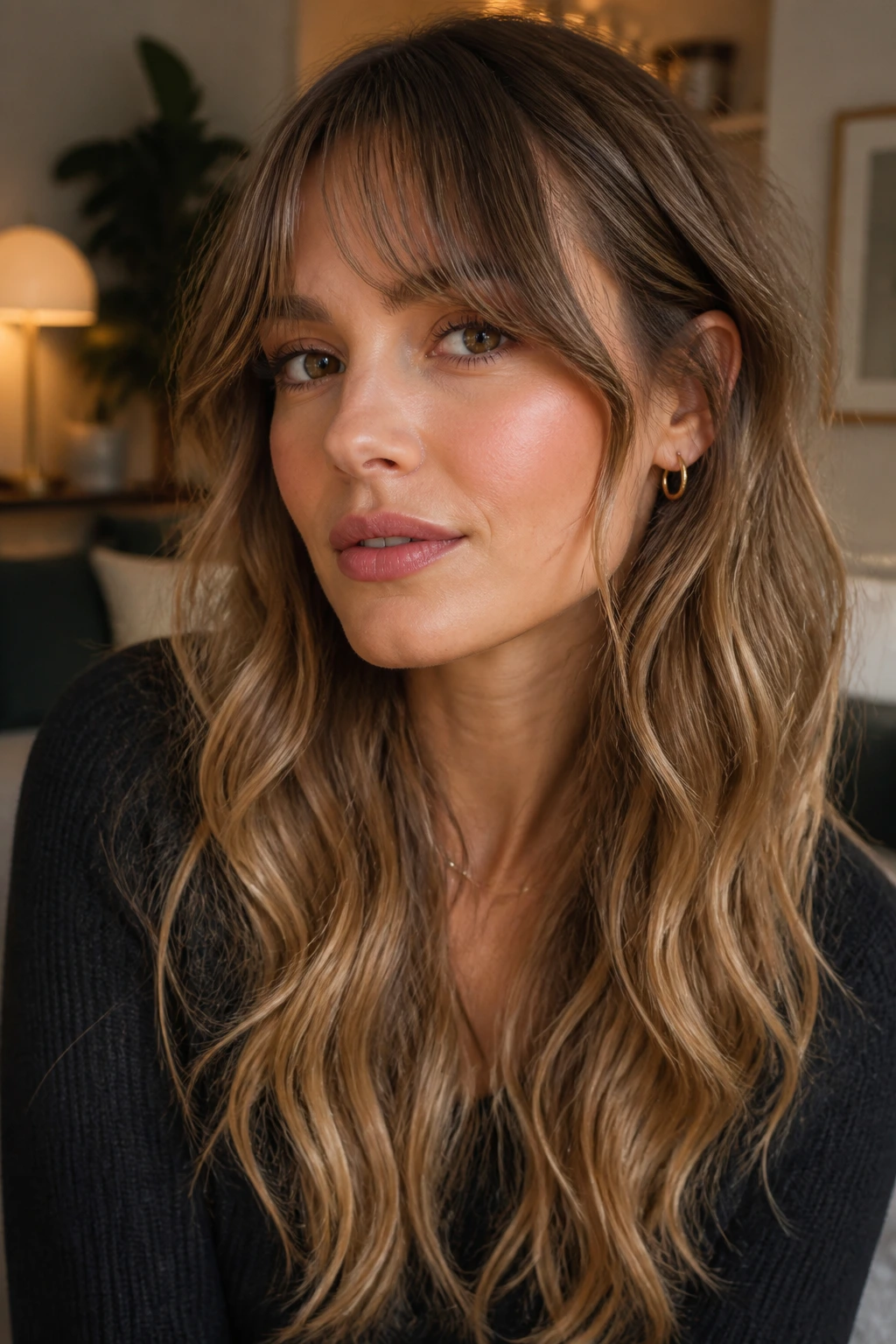 Woman with soft-banged waves and varied wave style