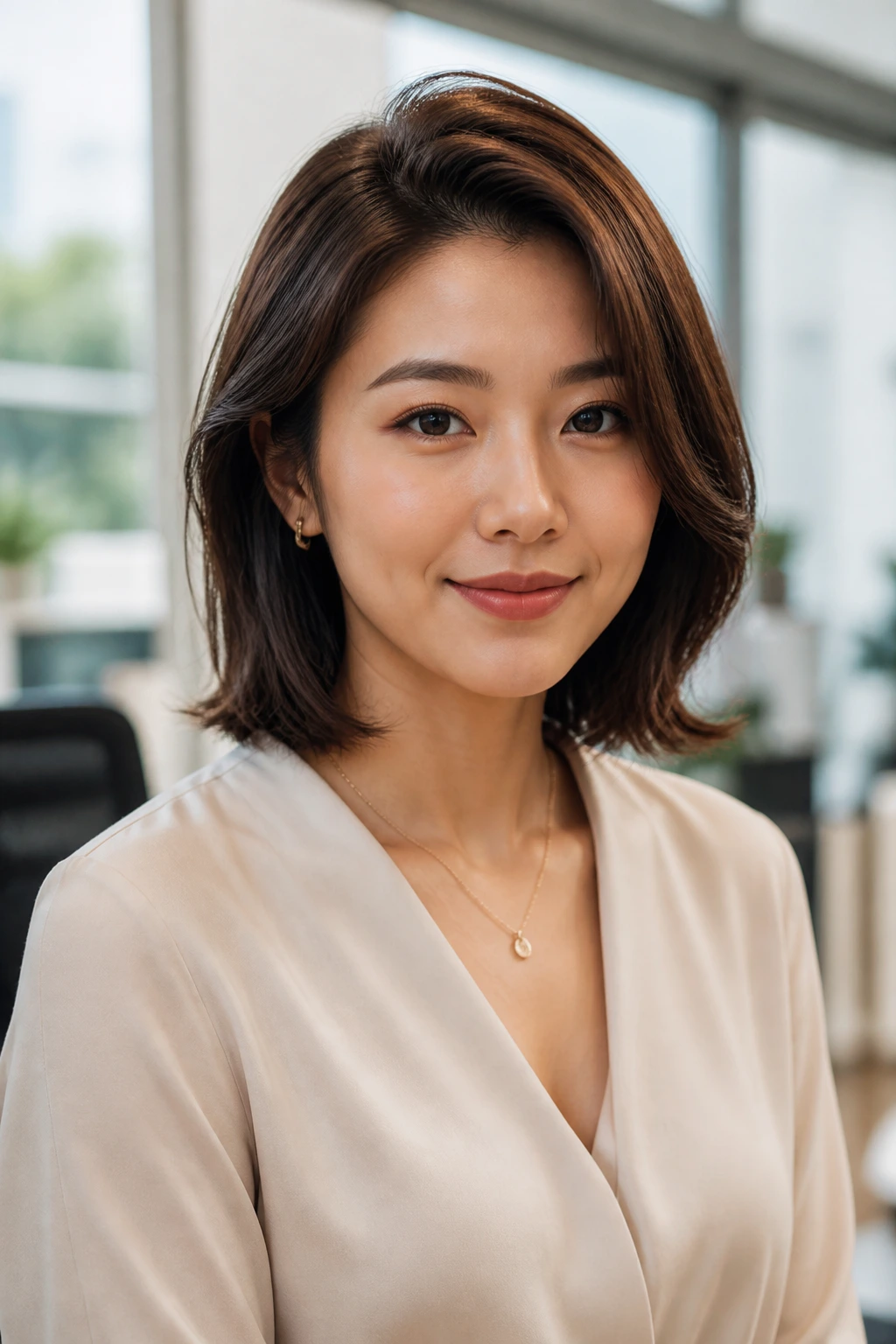 Portrait of woman with collarbone bob and soft side sweep