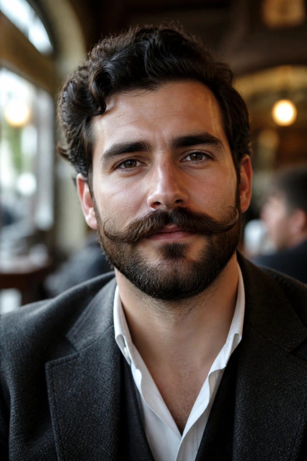 Close-up of a man with Verdi beard and prominent mustache