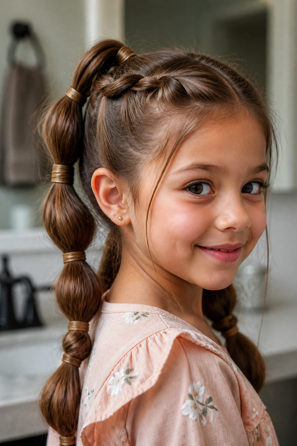 Close-up of a real child with a versatile hairstyle showing variations