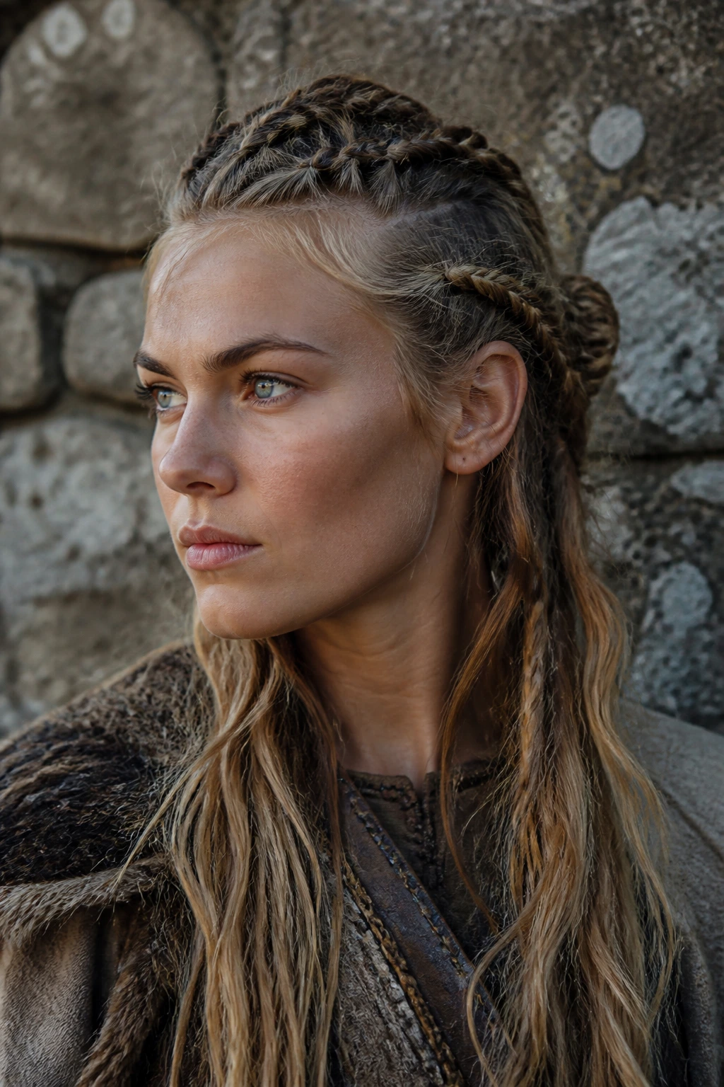 Close-up of a real woman's hair showing rough Viking-inspired texture and structure
