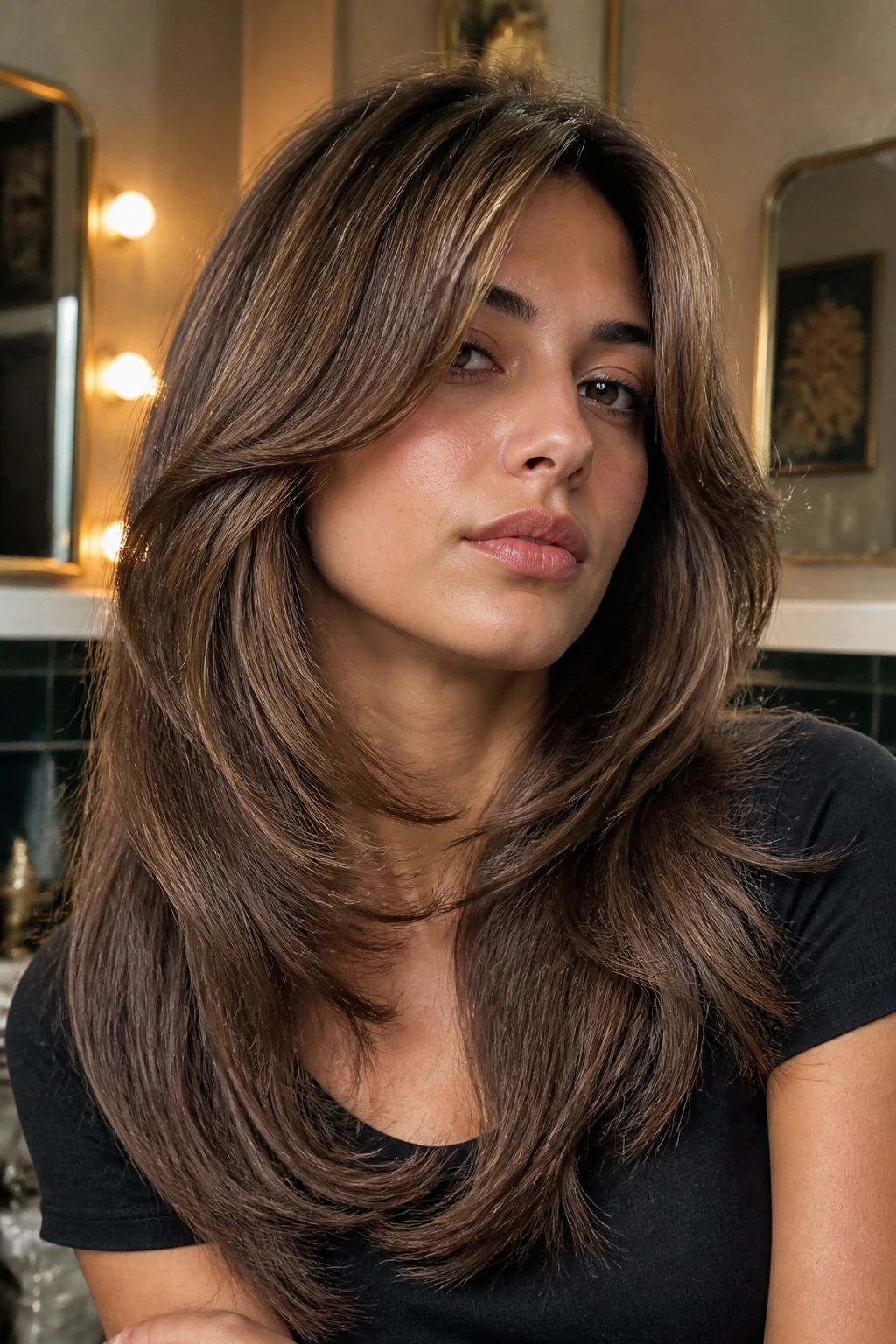 Portrait of woman with vintage blowout shag and swooped finish