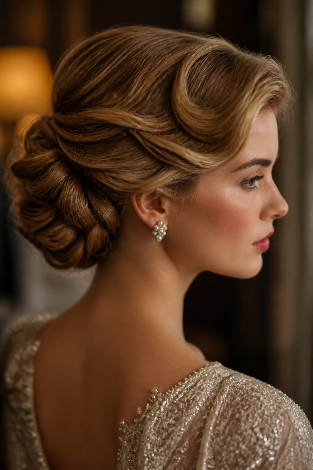 Vintage-inspired French chignon on real bride