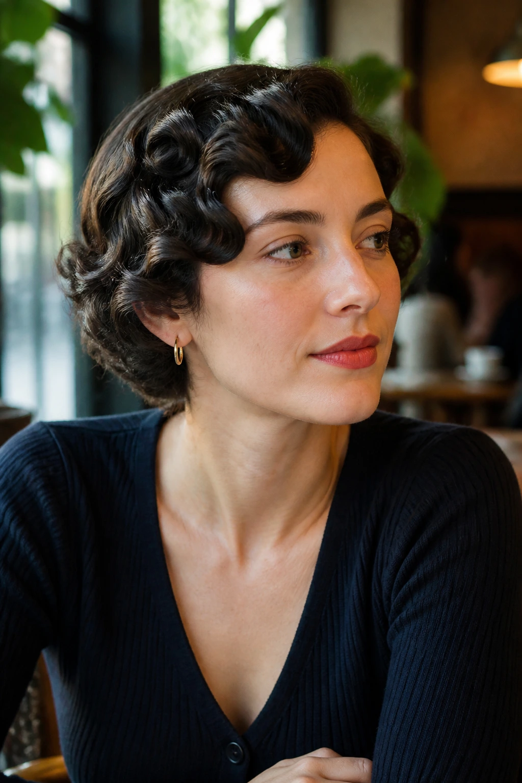Portrait of a woman with vintage finger waves in modern attire