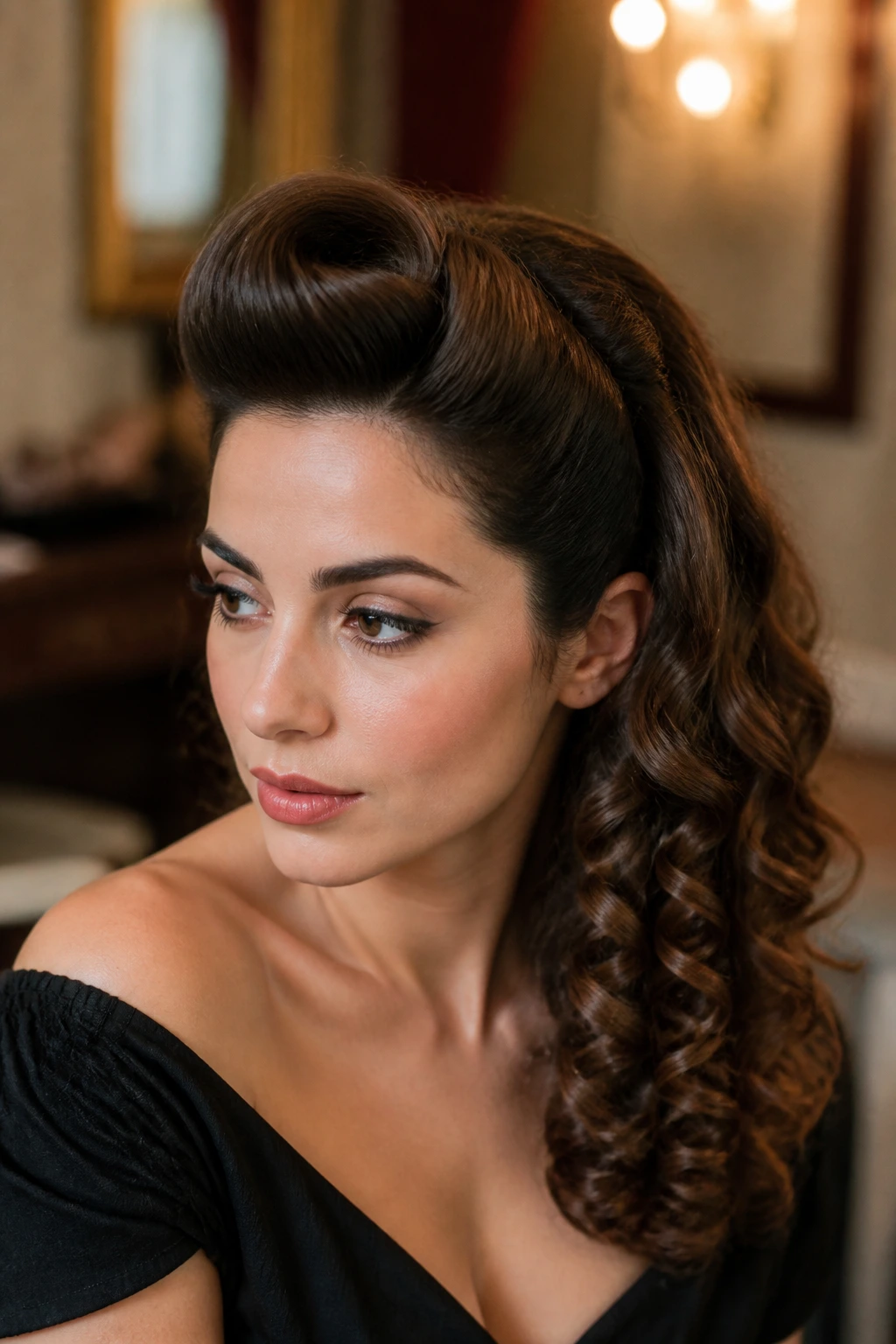 Close-up of vintage roll with defined curls on a real woman