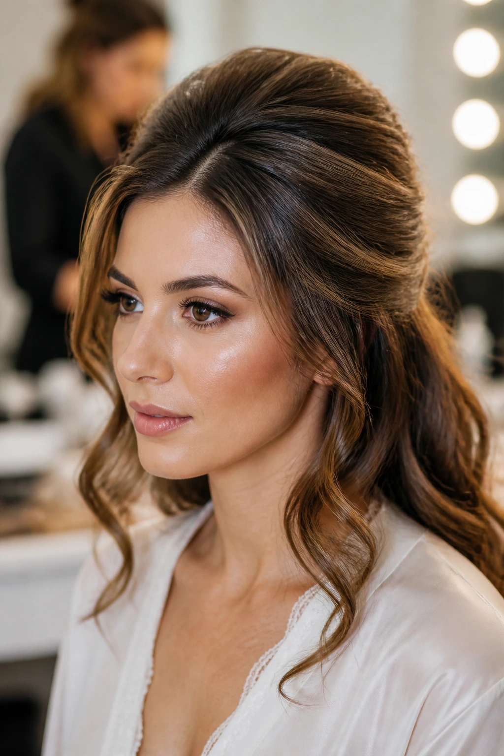 Close-up of a real woman's hair showing lifted roots and a voluminous crown