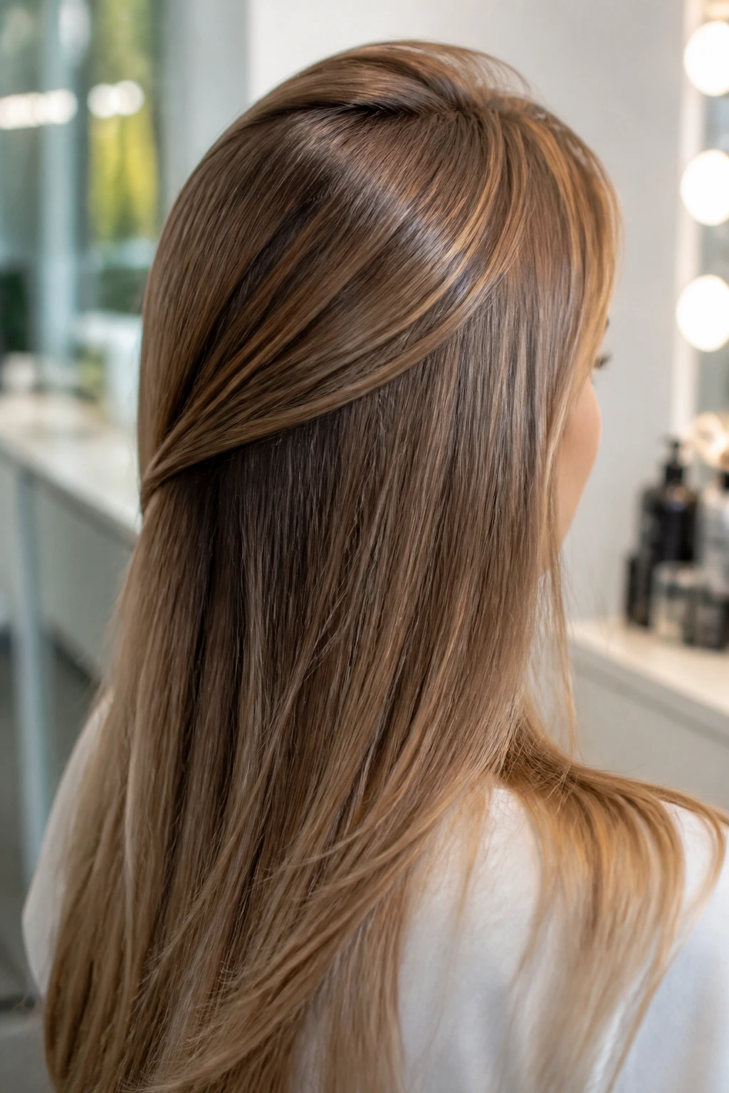 Back view of a head showing invisible volume layers under the top layer for fullness