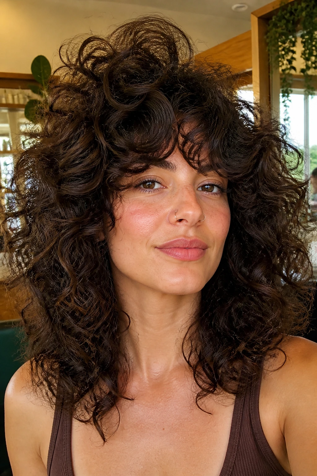 Portrait of person with big volume shag crown lift