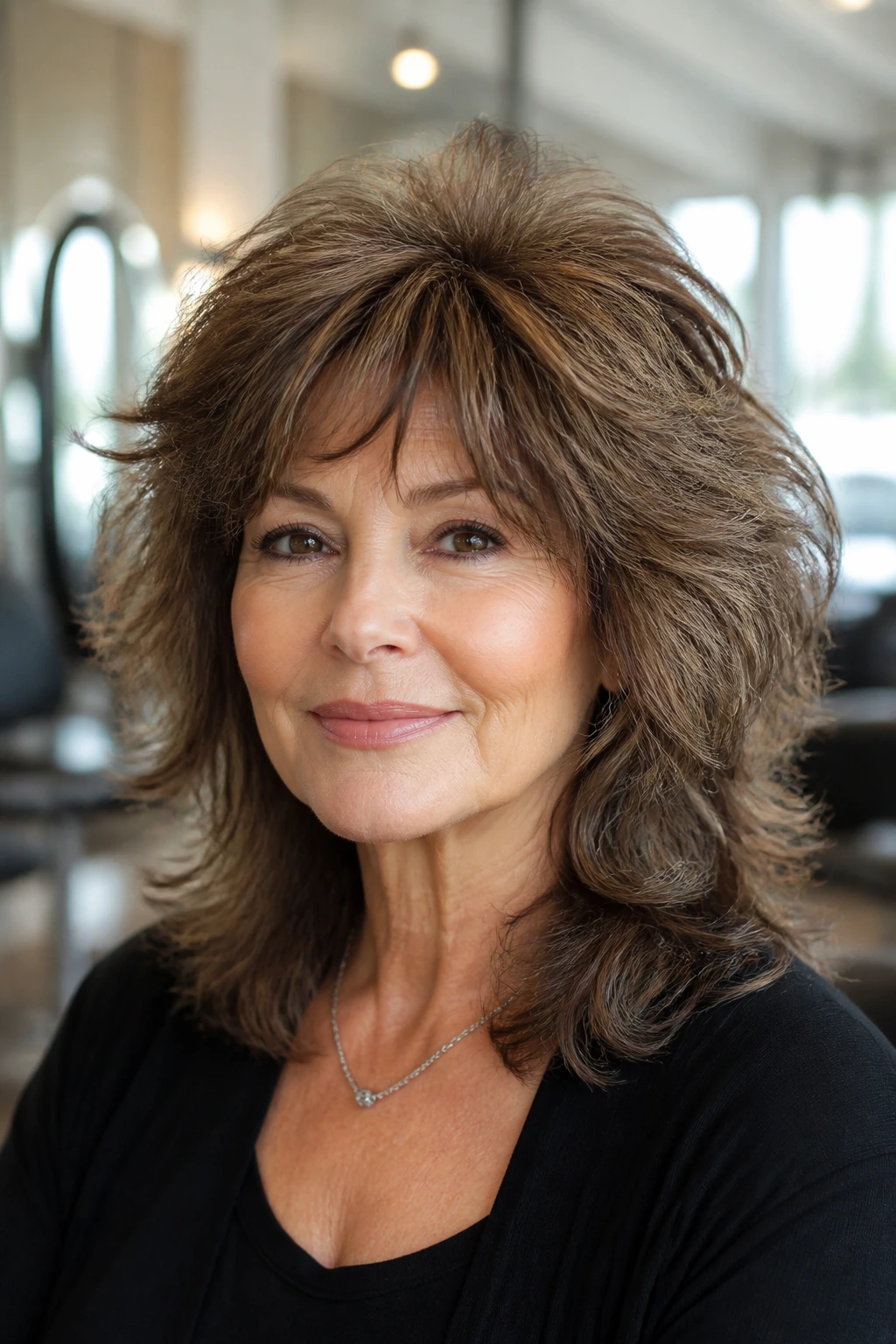 Close-up of a real woman with voluminous shag for thick hair