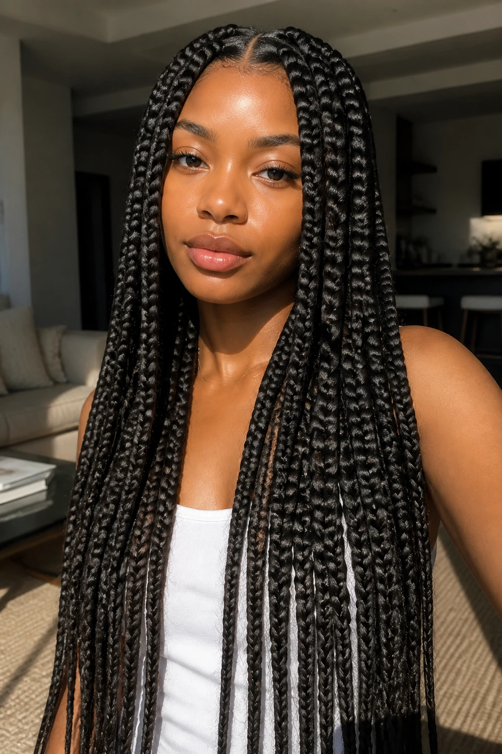 Waist-length jumbo box braids portrait
