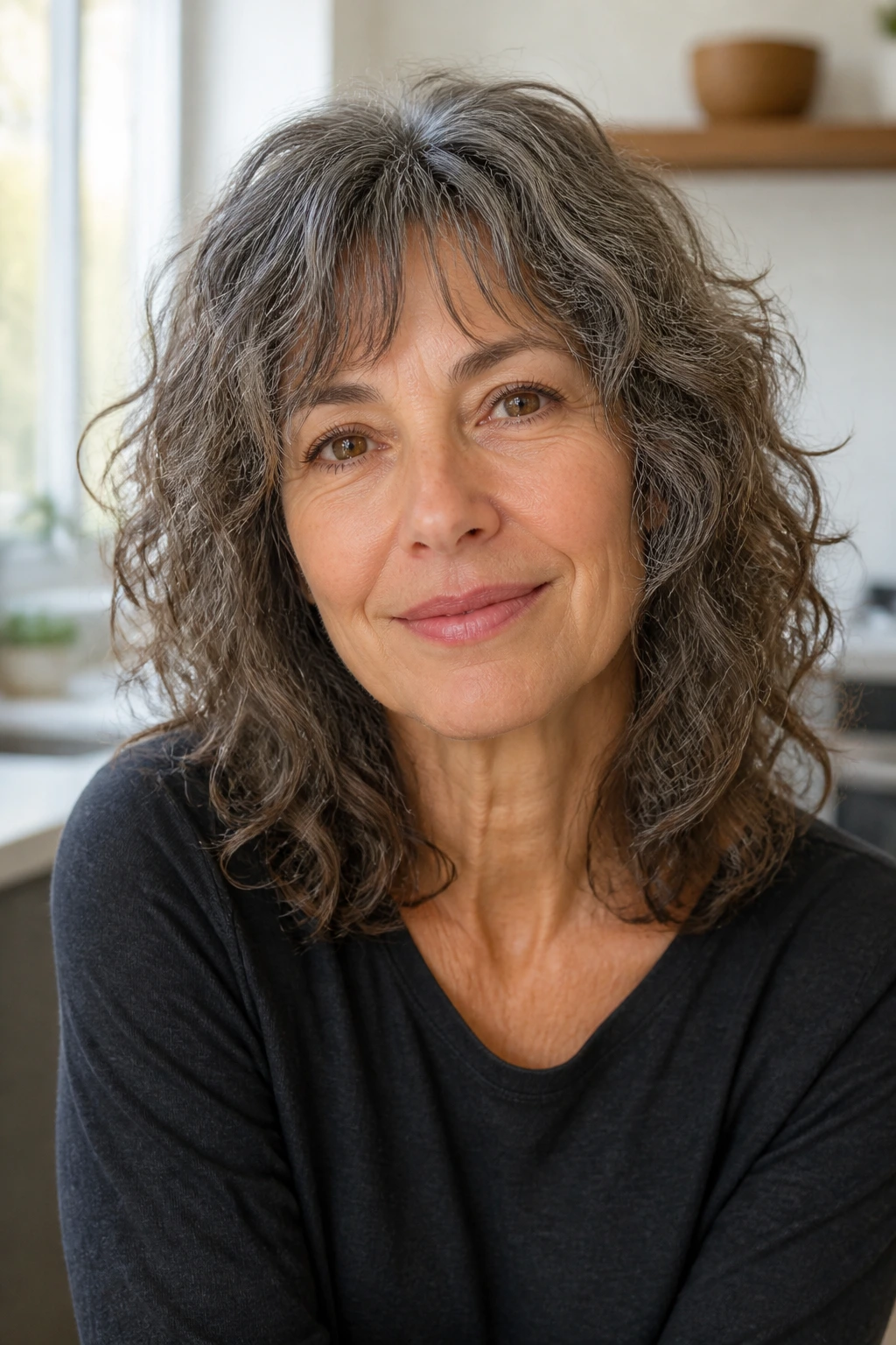 Close-up of real woman with easy-care wash-and-go curls