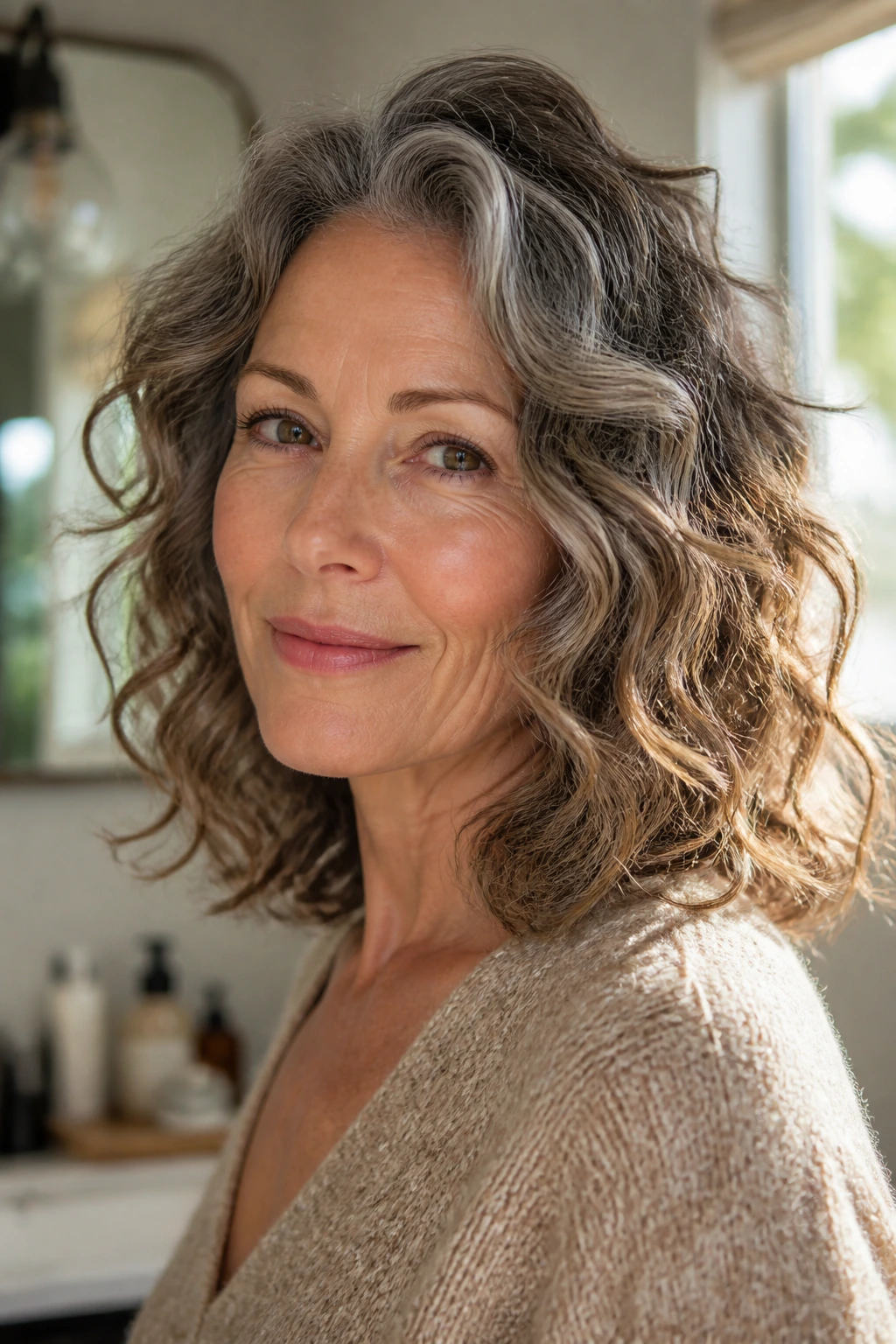 Close-up of shoulder-length wavy hair showing varied wave patterns on a real woman