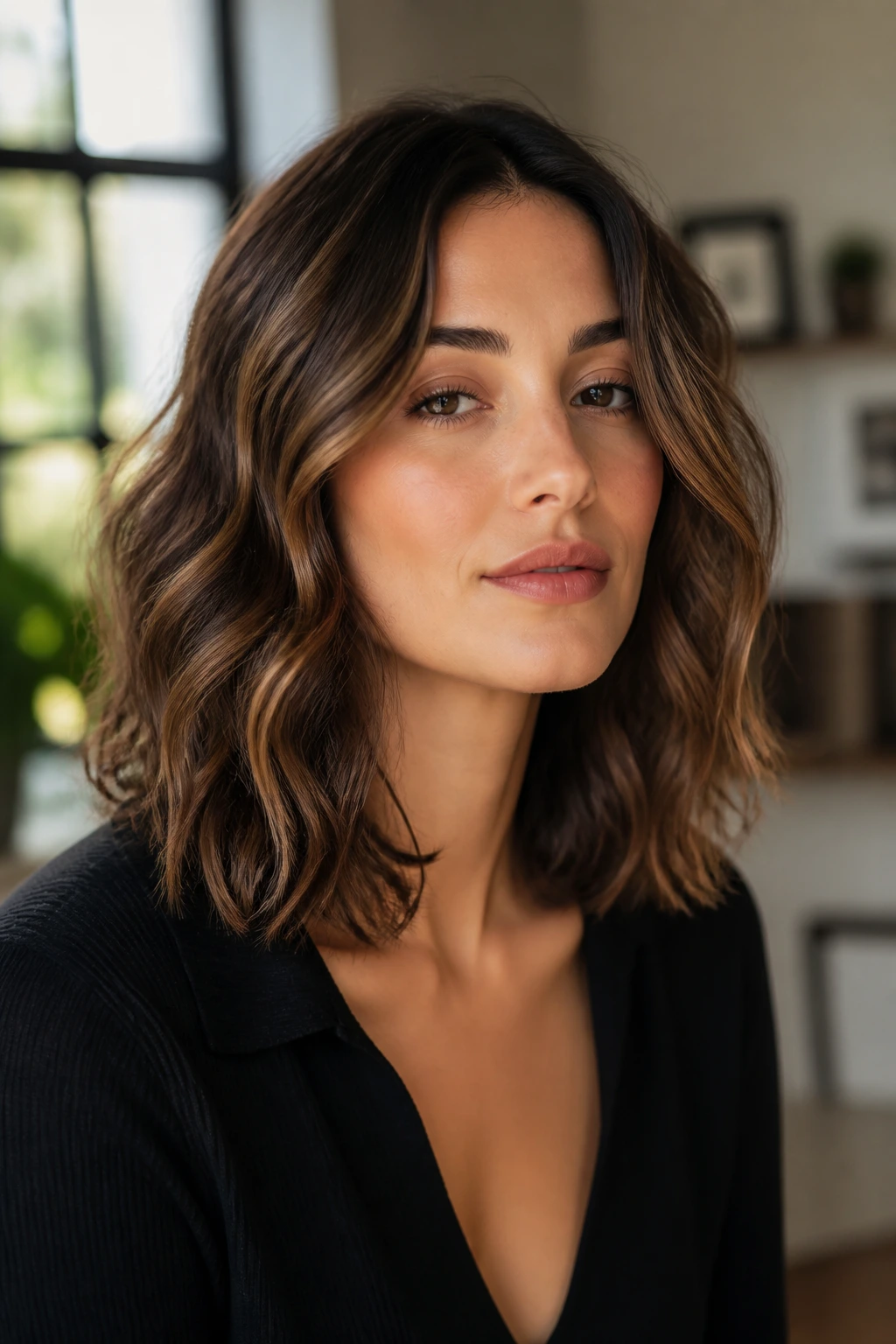 Medium close-up of a person with shoulder-length waves, choosing the right style