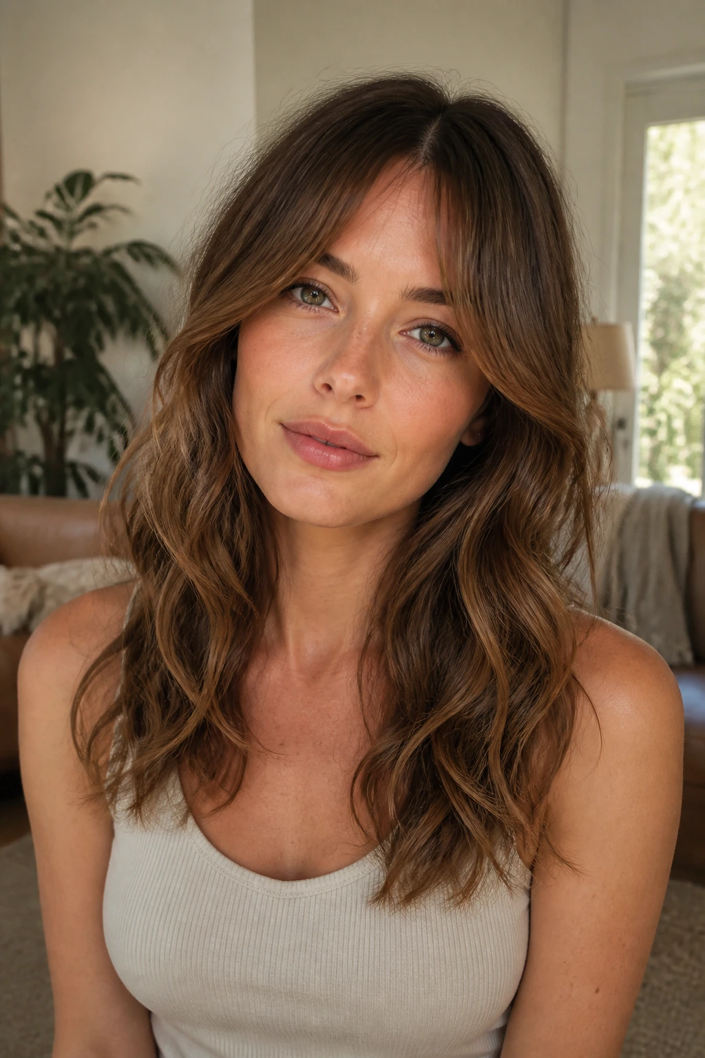Portrait showing soft waves and open curtain fringe worn effortlessly