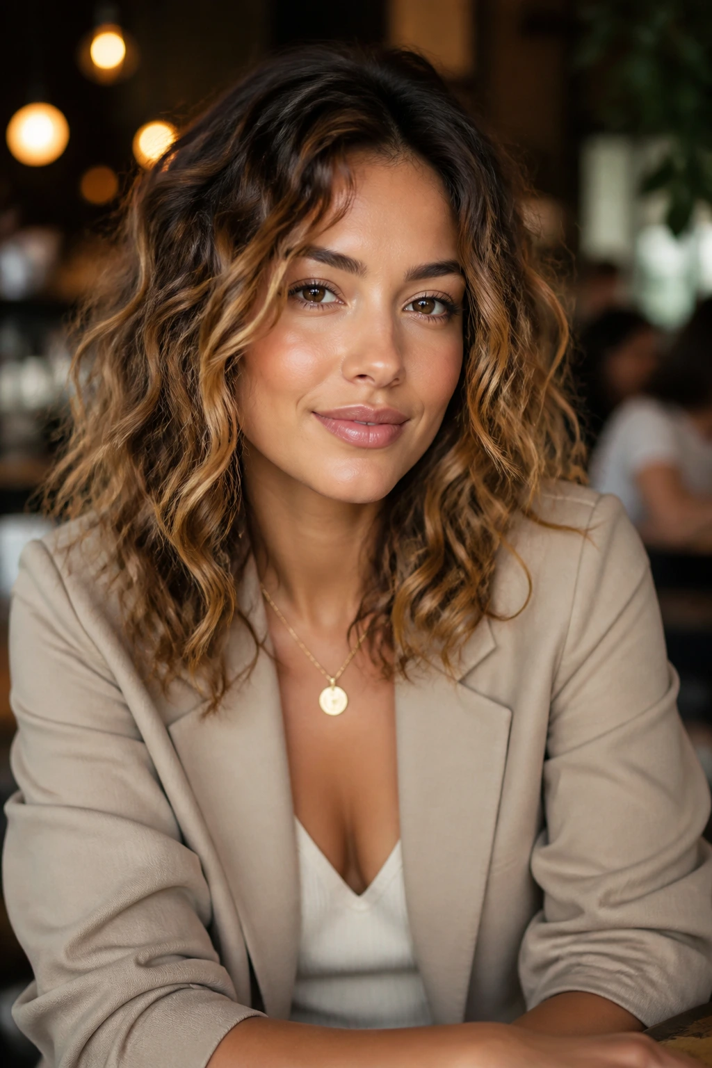 Portrait of person with beach waves and chic outfit for various occasions