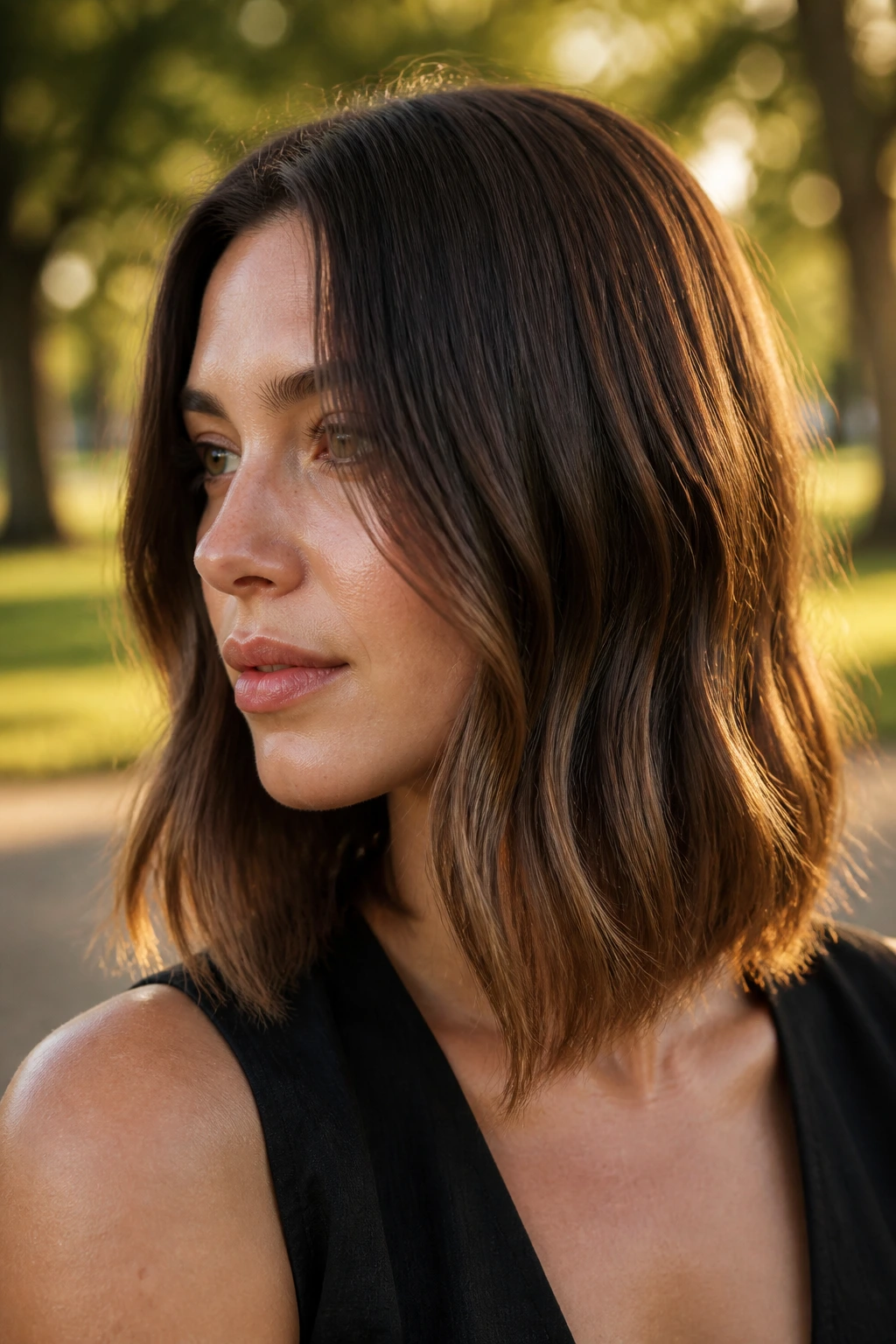 Medium close-up of a real person with a subtle bend in the lob.