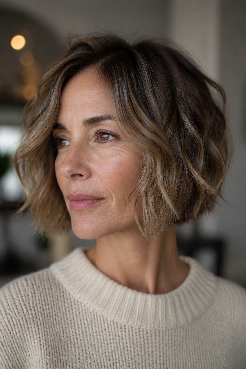 Wavy choppy bob close-up portrait with defined waves