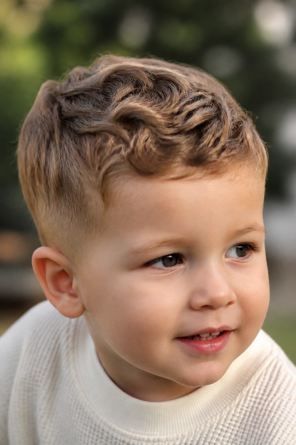 Toddler with a wavy crop hairstyle