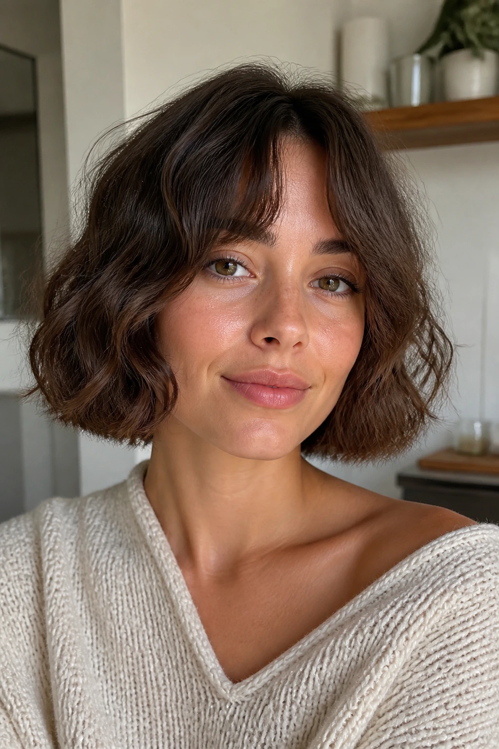 Real person with wavy air-dried French bob