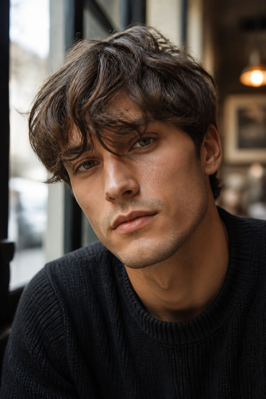 Portrait of man with wavy fringe hairstyle