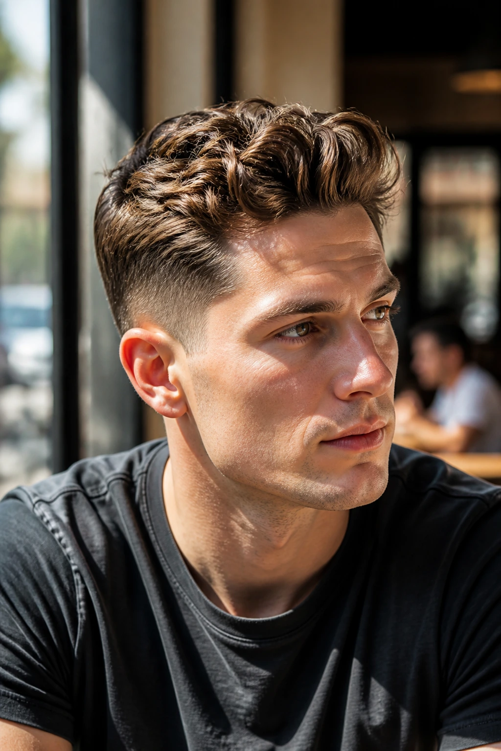 Close-up portrait of a man with a wavy short quiff showing lift and natural texture