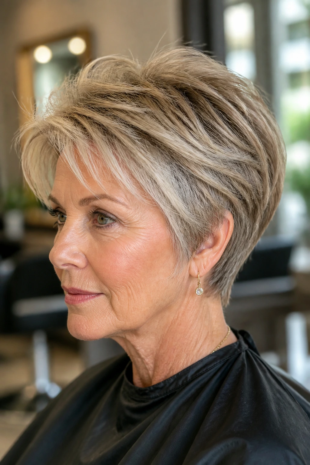 Close-up of a person with a modern wedge cut showing crown lift and forward sweep