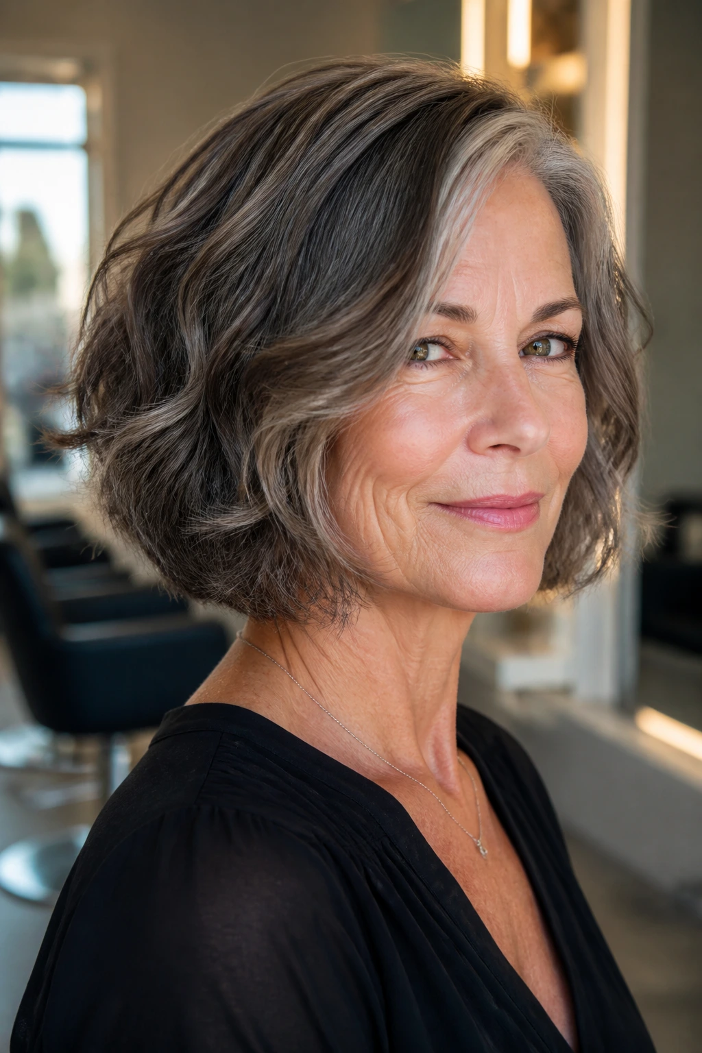 Real person with weighted bob showing clean perimeter and shape