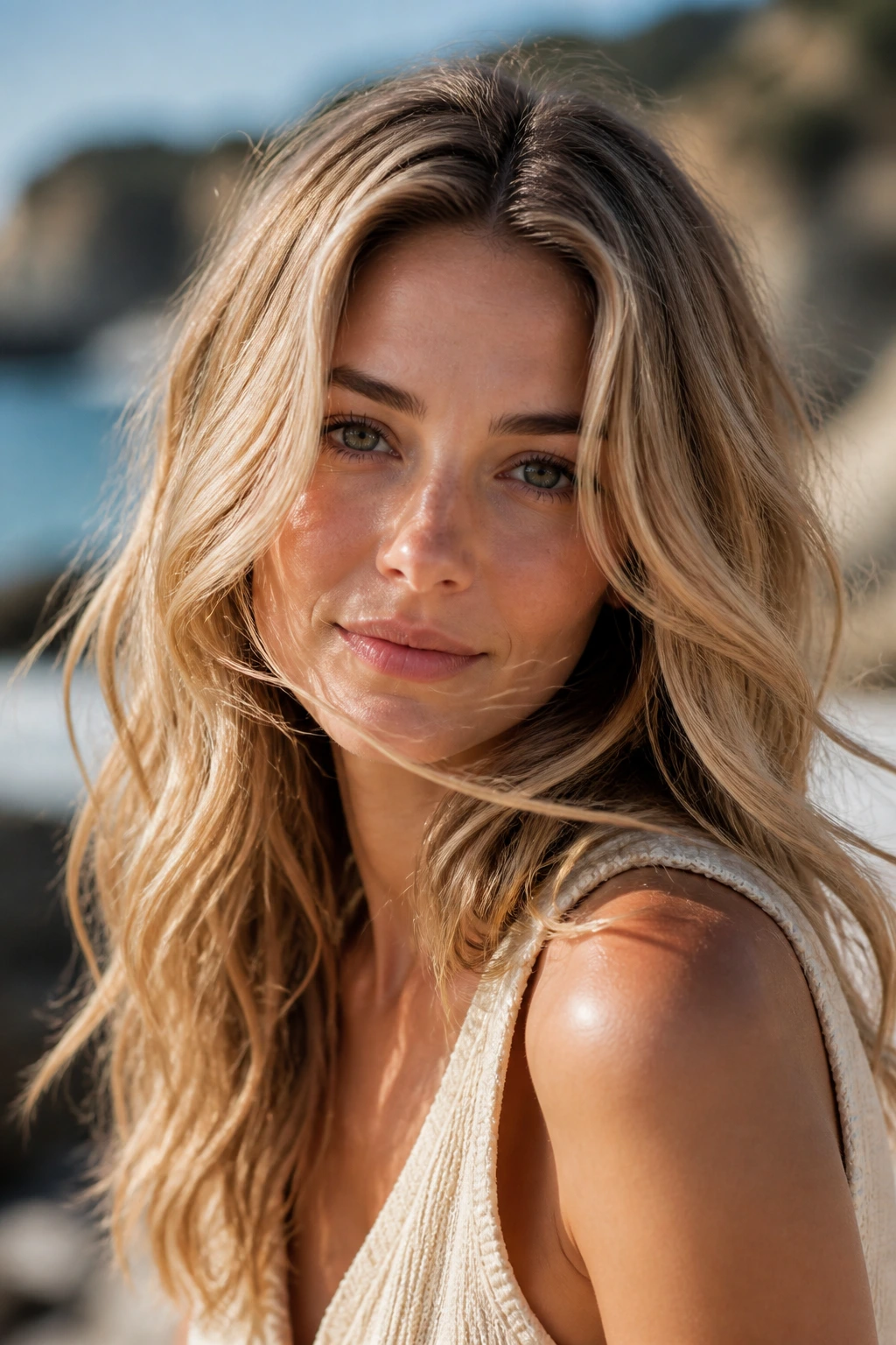 Real woman with Wheat Blonde in natural sunlight