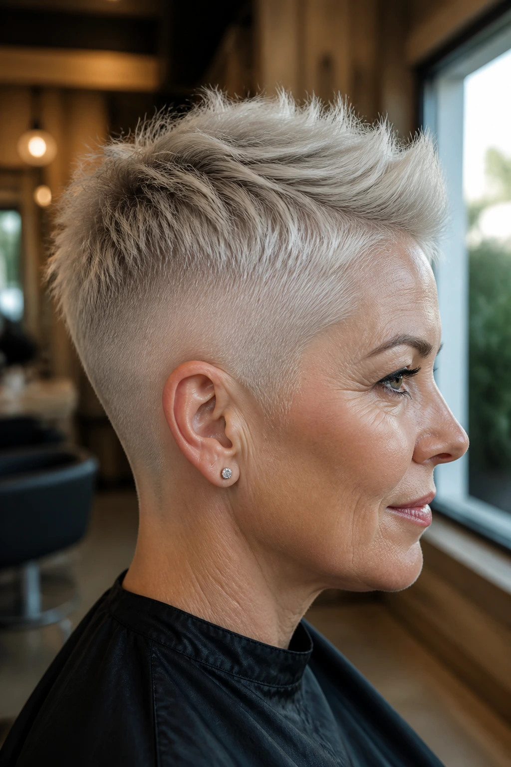 Real person with white blonde platinum fade on short hair