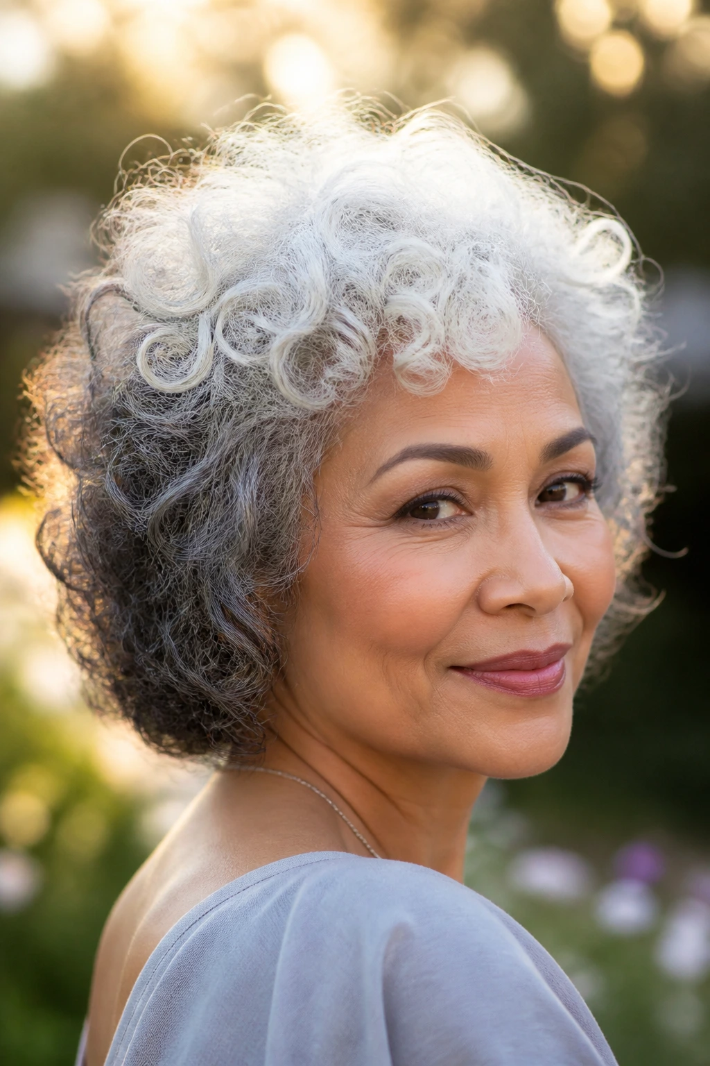 Close-up of White Silver Halo on a real woman with crown-like hair