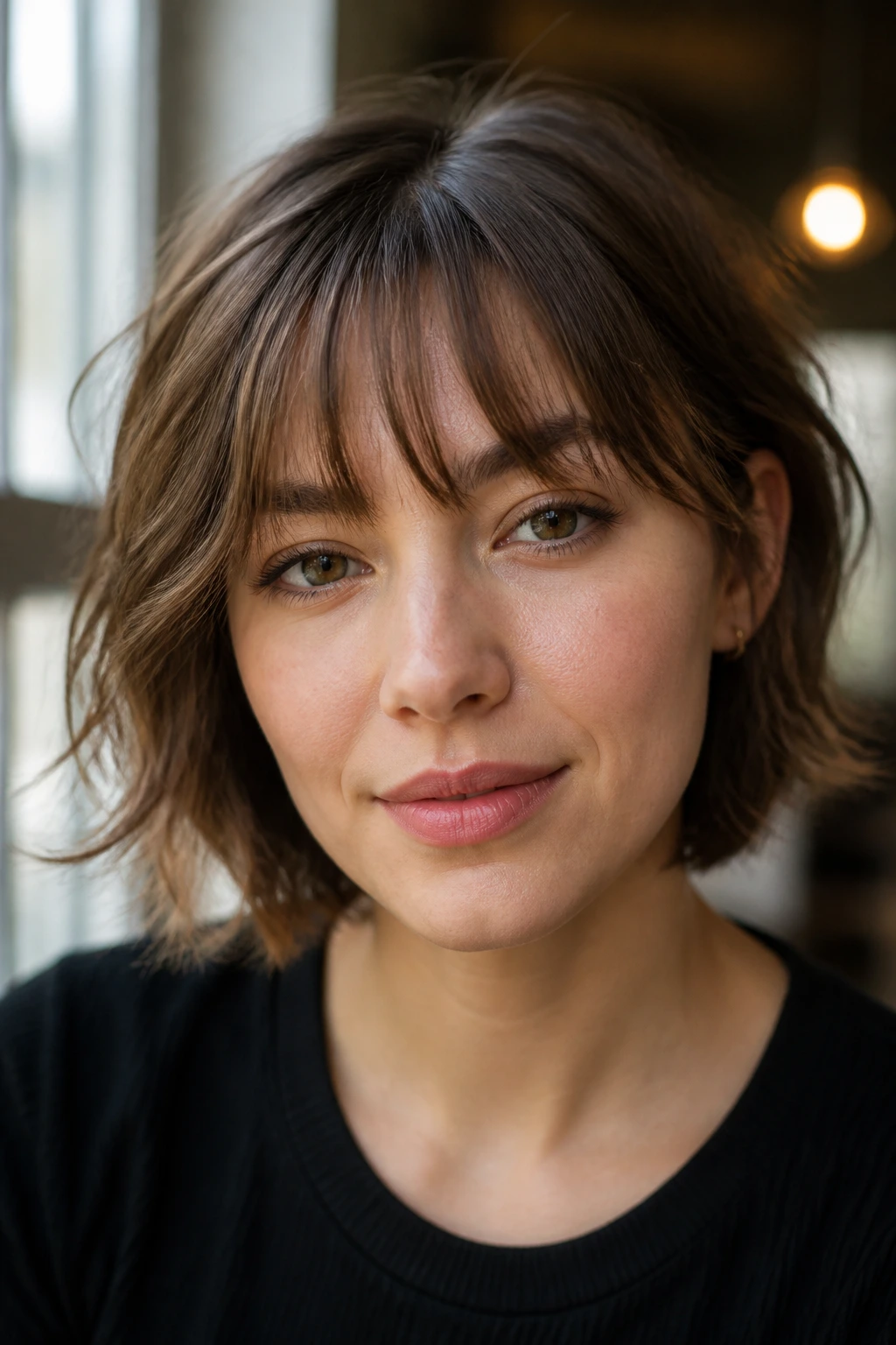 Portrait of a woman with wispy bangs in natural light