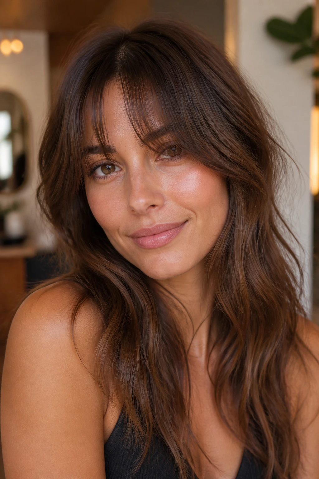 Portrait of a woman with Curtain-Soft wispy bangs