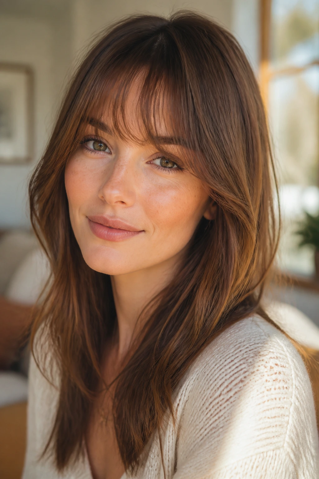 Close-up of person with wispy brow-grazing fringe