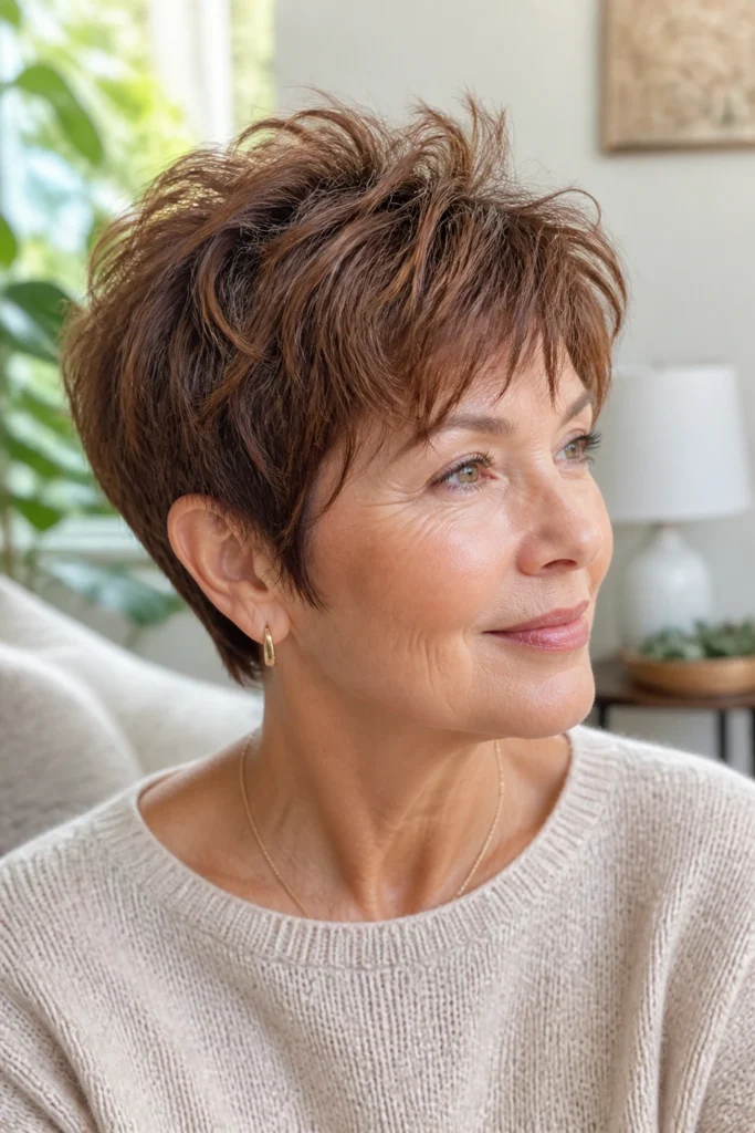 17 Short Shaggy Brown Haircuts for Older Women